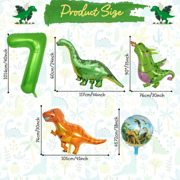 Dinosaur 7Th Birthday Decorations, Dinosaur Birthday Party Decorations With Giant Inflatable Dinosaur Balloons 40 Inch Helium Foil Mylar Number 7 Balloons For Dinosaur Theme Birthday Party Decorations