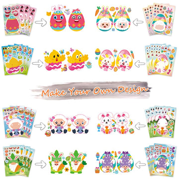 48 Pcs Cute Easter Make Your Own Stickers Stickers For Toddlers Kids,Make Your Own Mix And Match Sticker Sheets Art Craft Kits,Including 2000+Repositionable Little Stickers