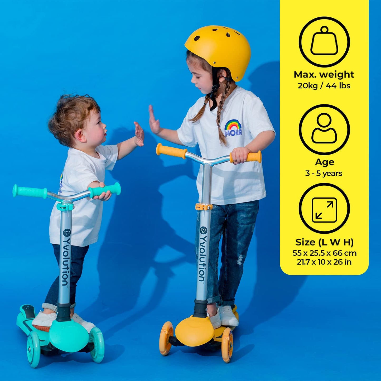 Yvolution Y Glider Air Scooter For Kids, 3 Wheel Scooter For Toddlers 4 Adjustable Height Glider With Kick Scooters, Lean To Steer With Led Flashing Light For Children Ages 3+ Years Old (Yellow)
