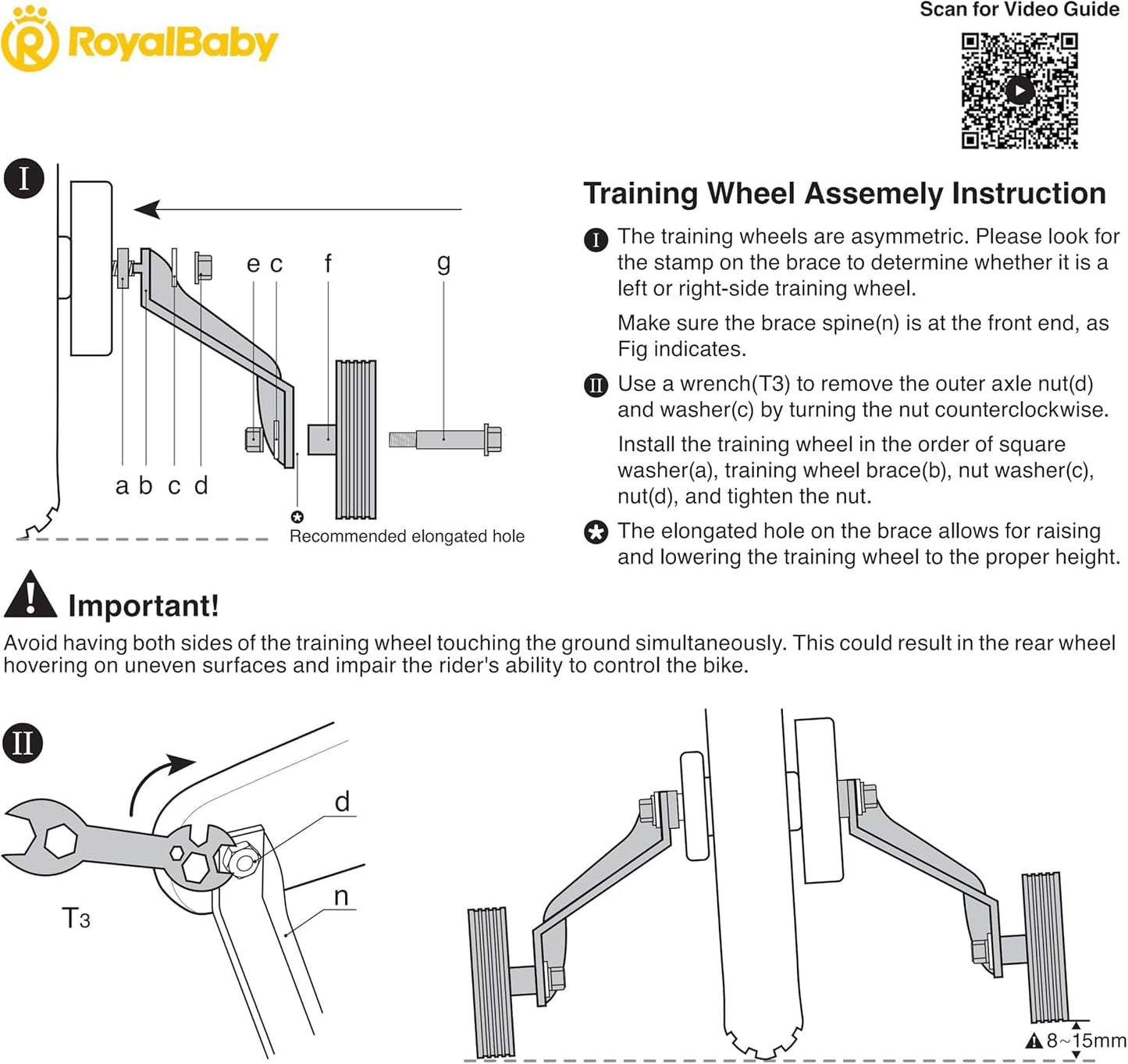 RoyalBaby 12 Black Training Wheels for Kids Bike - Durable, Easy to Install, Perfect for 12 Inch RoyalBaby Bikes