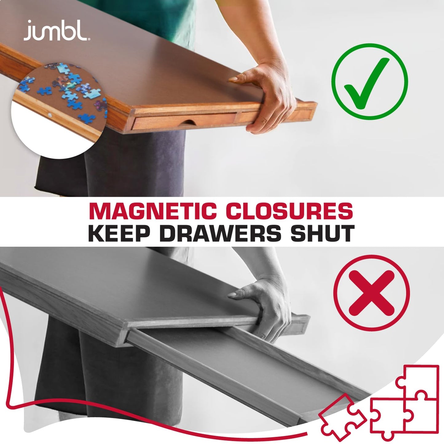 Jumbl 1500-Piece Puzzle Board | 27” X 35” Jigsaw Puzzle Table | 6 Removable Magnetic Sorting Drawers | Smooth Plateau Fiberboard Work Surface & Hardwood Construction | For Games & Puzzles