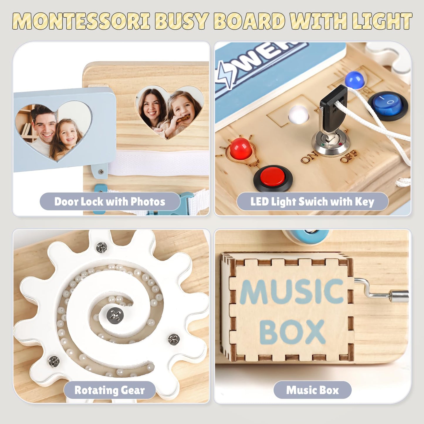 Joyreal Busy Board Montessori Toys With Led Lights, Autism Sensory Travel Toys, Fidget Board Ideal Gift For Boys Girls Wooden Toddler Toys