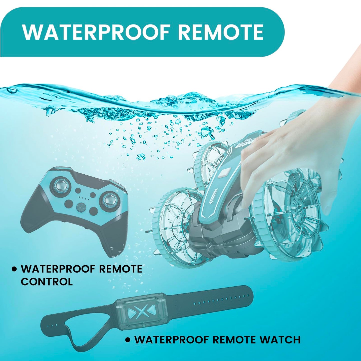 Tecnock Amphibious Remote Control Car Boat, 4WD Gesture RC Car with Waterproof Remote Control, RC Stunt Car with LED Lights, Poo