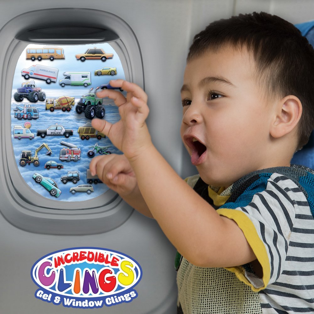 JesPlay Cars and Trucks Window Clings - Reusable Foam Stickers for Kids, Multicolor, Model 43221-7665, Fun Activities for Home and Travel