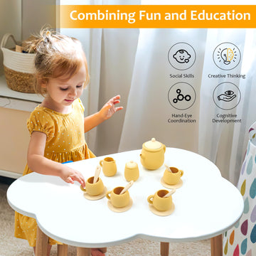 MCGMITT Tea Party Set for Little Girls, 15 Pcs Silicone Tea Set for Kids, Toddler Tea Set with Teapot Tea Cup Coasters Creamer S