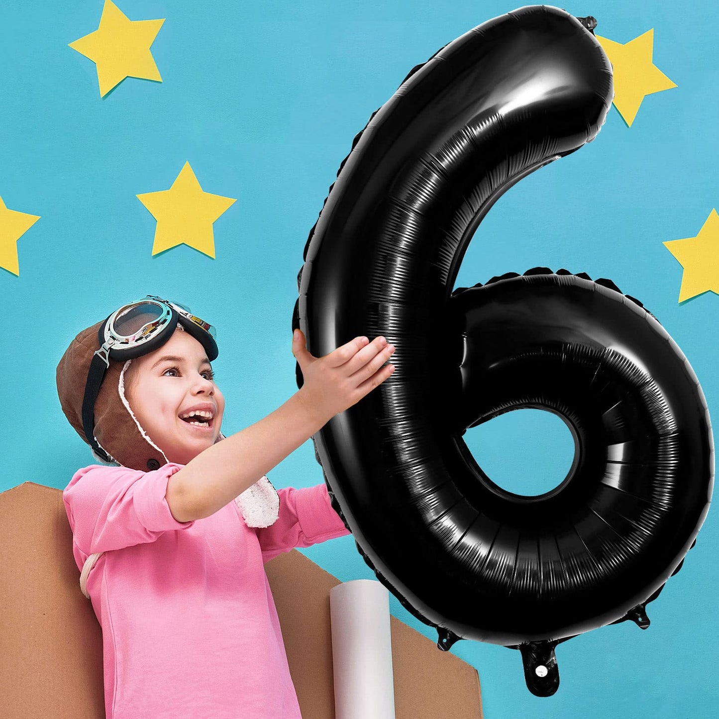 Large Black Number 6 Balloons, 40 Inch Foil Balloons, Giant Number Balloons For Women/Men Birthday Party Anniversary Celebration