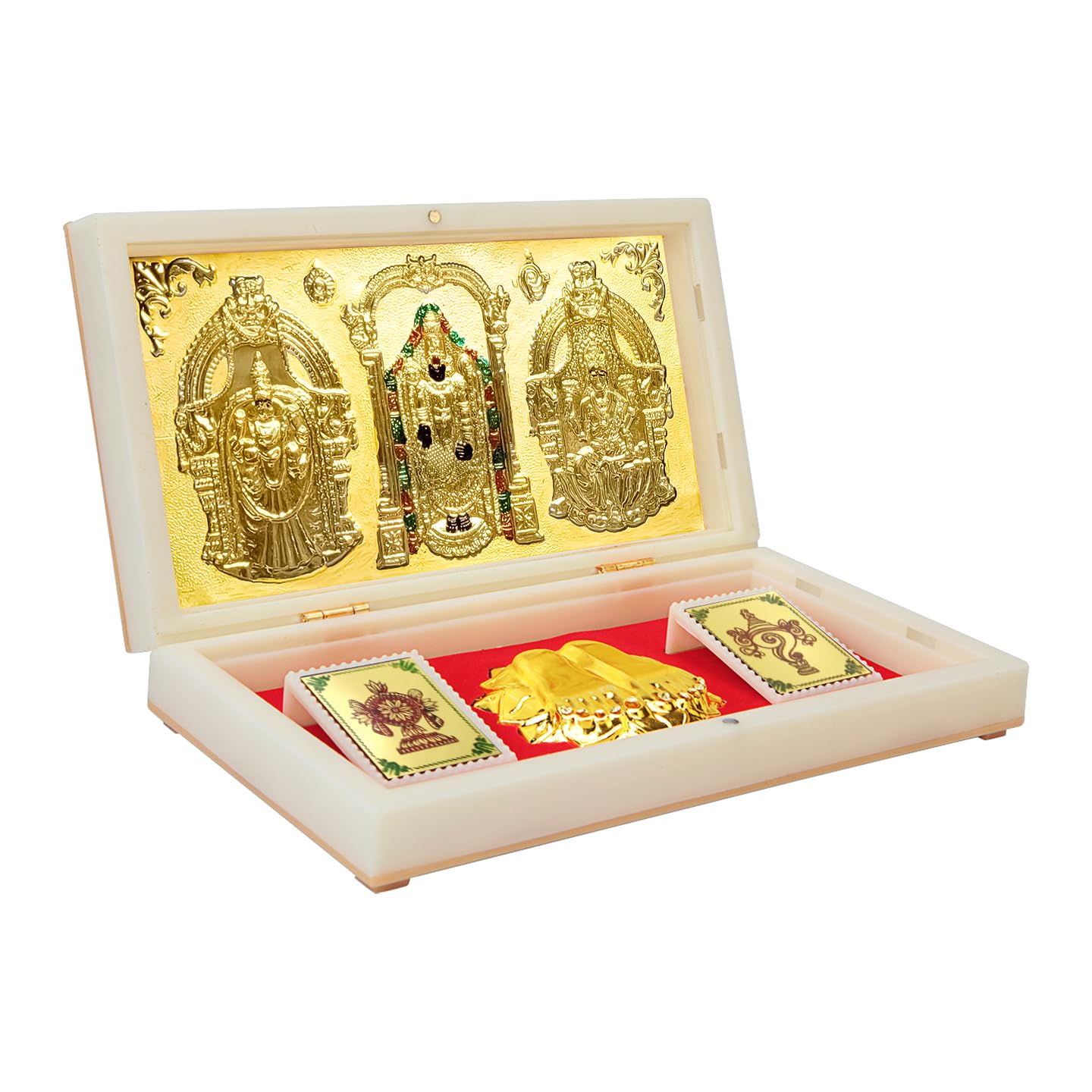 ARNAVIRA Tirupati Balaji Gold Plated Frame with Charan Paduka Pocket Temple for House Warming Gifts Return Gift Diwali Gift Puja