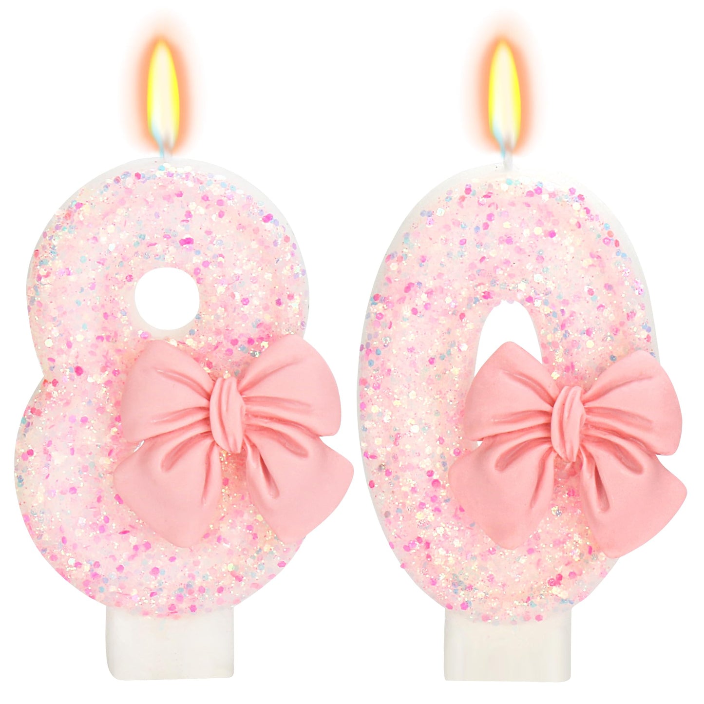 ElekFX 80th Birthday Candles for Cake, Pink Bow Number Cake Candles, 2.76 inch Number Happy Birthday Candle, Cake Topper Decorat
