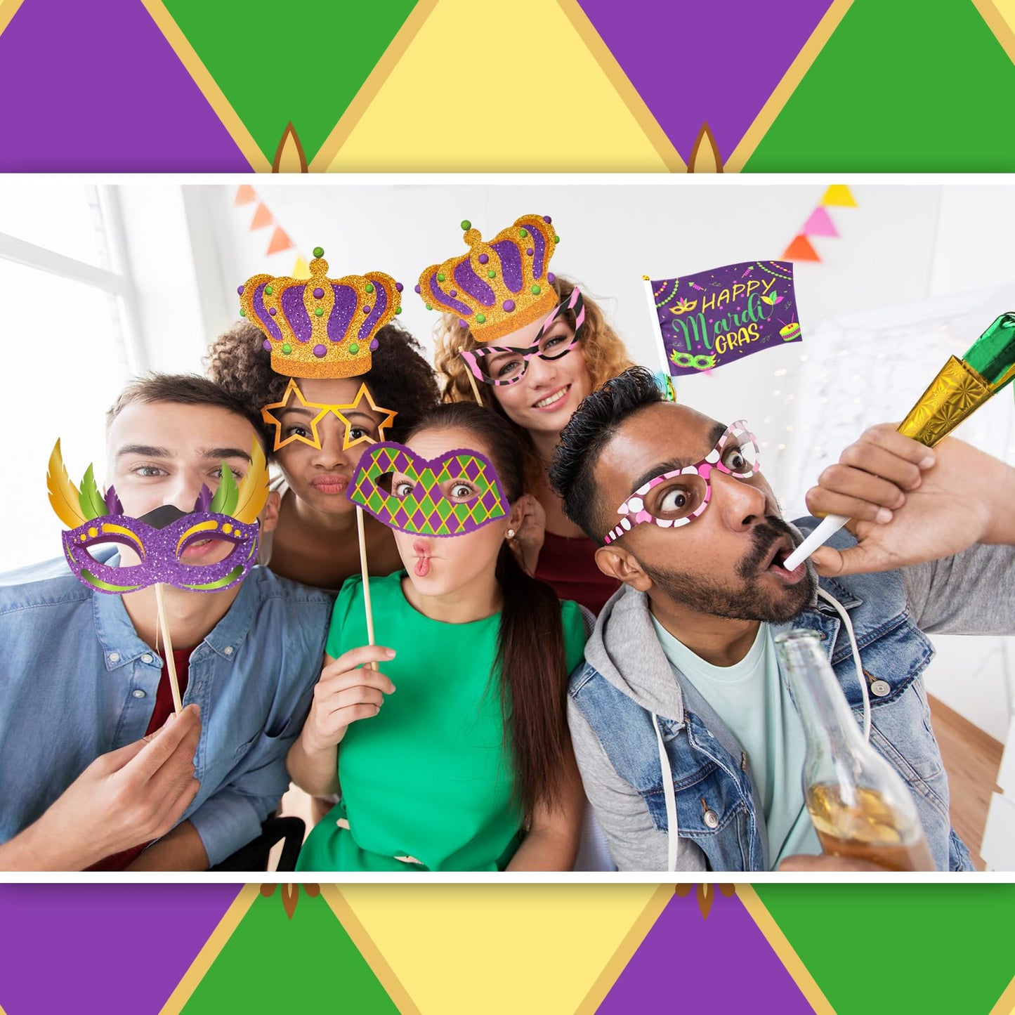 Saypacck 24 Pcs Mardi Gras Wagon Parade Float Decoration Kits Utility Folding Wagon Cart Carnival Decor Gold Green Purple Foil F