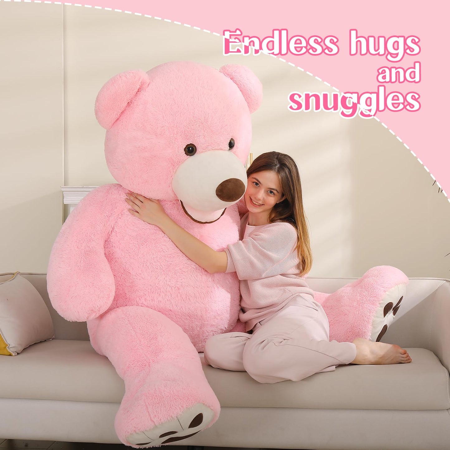 Maogolan Giant Pink Teddy - 6Ft Stuffed Animal, Smiling Face, Large Plush - Life Size Gift For Valentines Day, Anniversary, Birthday