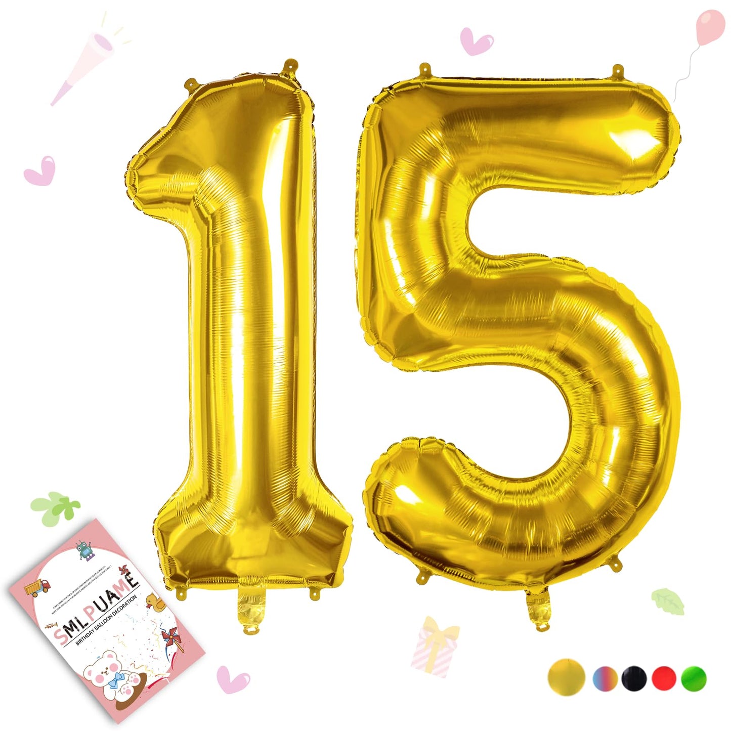 Smlpuame 40 Inch Number Balloon 0-9 Gold Large Number 15 Balloons,Digital Balloons For Birthday Party Celebration Decorations Su