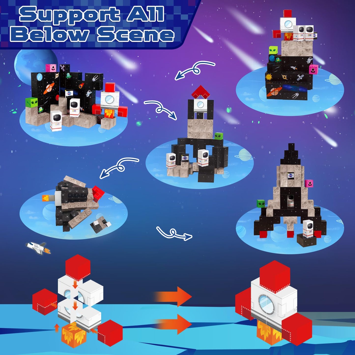 Annexfun Magnetic Blocks-100PCS Magnetic Building Blocks Space Rocket Magnetic Tiles Cubes 2025 Upgraded STEM Game  Christmas Birthday Gifts for mature-themed