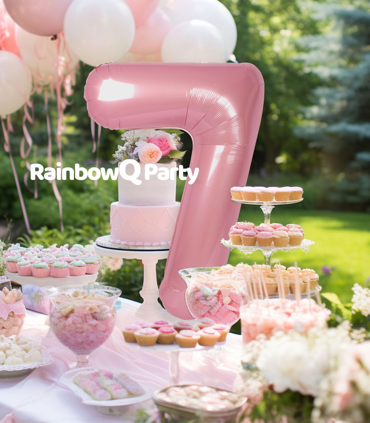 Rainbowq Party 7 Balloon Number 40 Inch For Boy Or Girl Big Pink 0-9 Foil Mylar Large 7 Number Balloon Happy 7Th Birthday Party