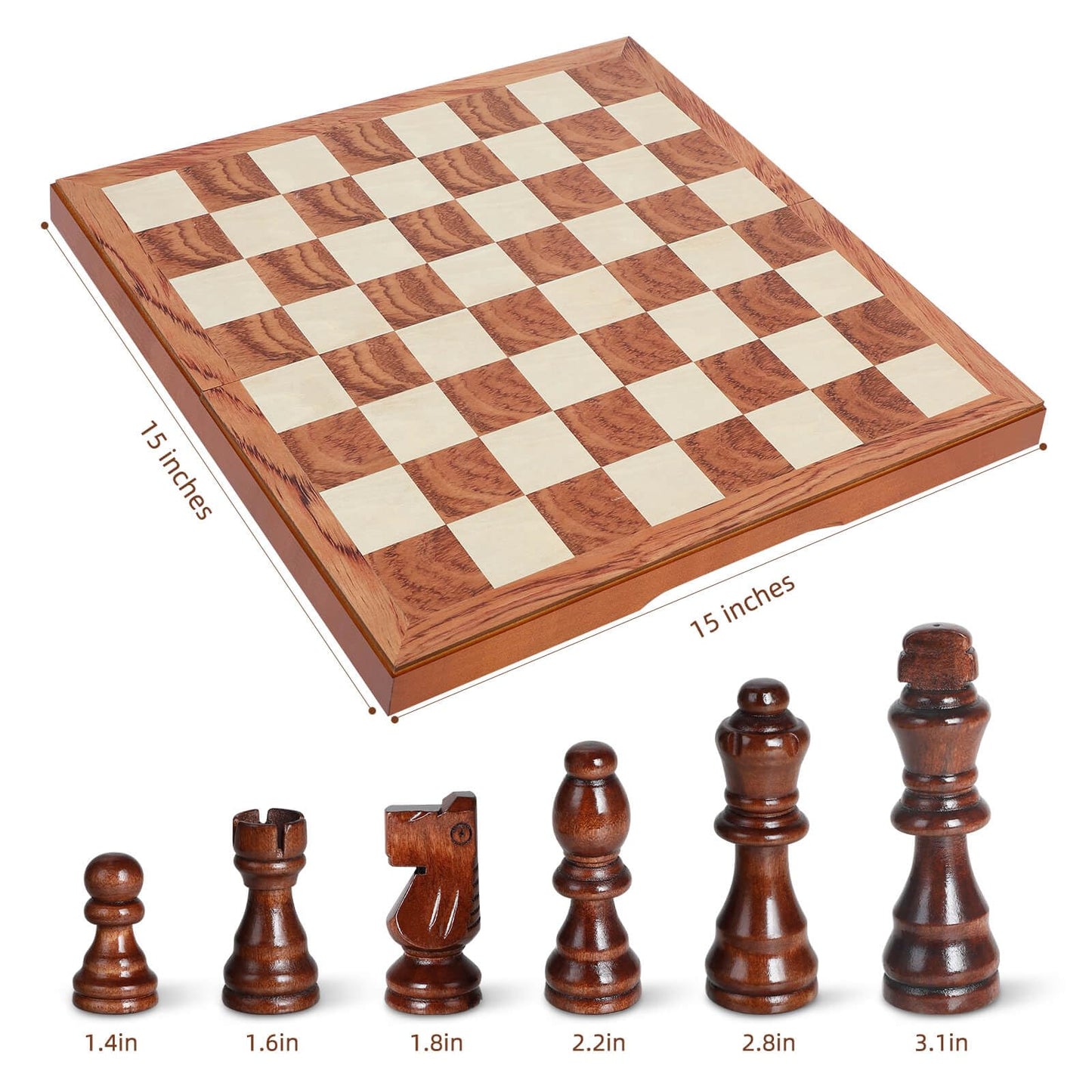 Fanvince Chess Set 15' Wooden Board Game - Wood Sets With 2 Storage Bags And 2 Extra Queens - Gifts Box For Men Dad
