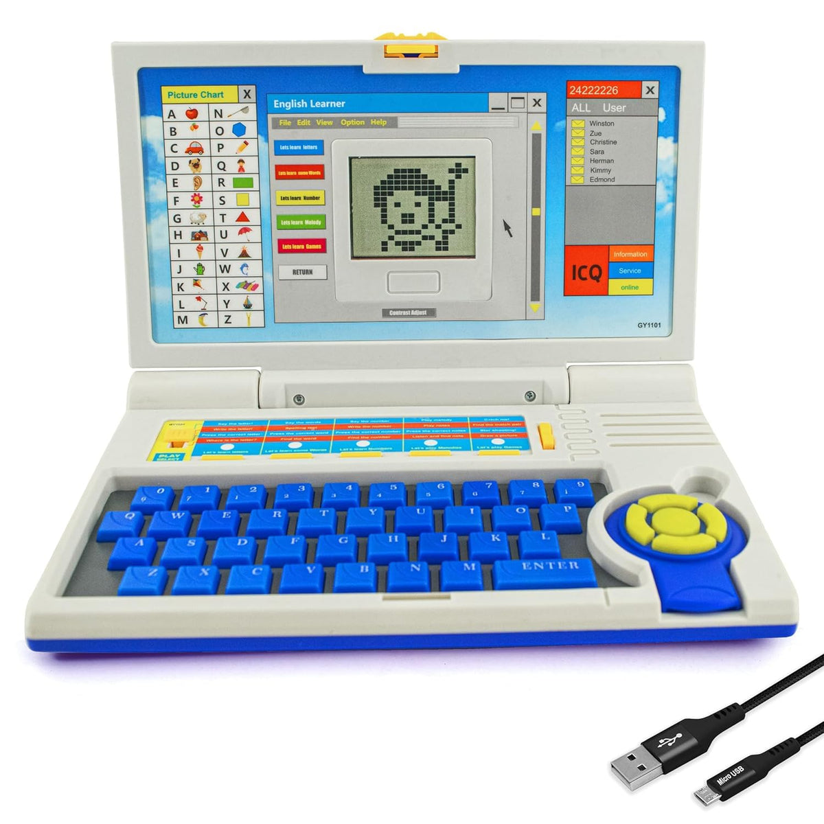 Kloovy Plug & Play Educational Laptop Toy With 20 Learning & Playing Activities | Blue | Dual Power Supply | Usb Cable (Included