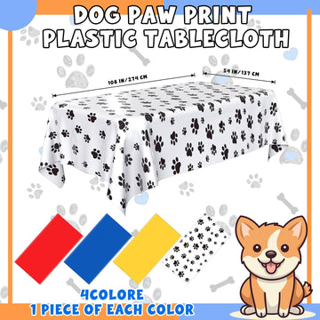 Dunzoom 4 Pack Puppy Dog Pet Paw Print Plastic Tablecloth 54 x 108 Inches Table Cover Paw Print Disposable Rectangle Table Cover
