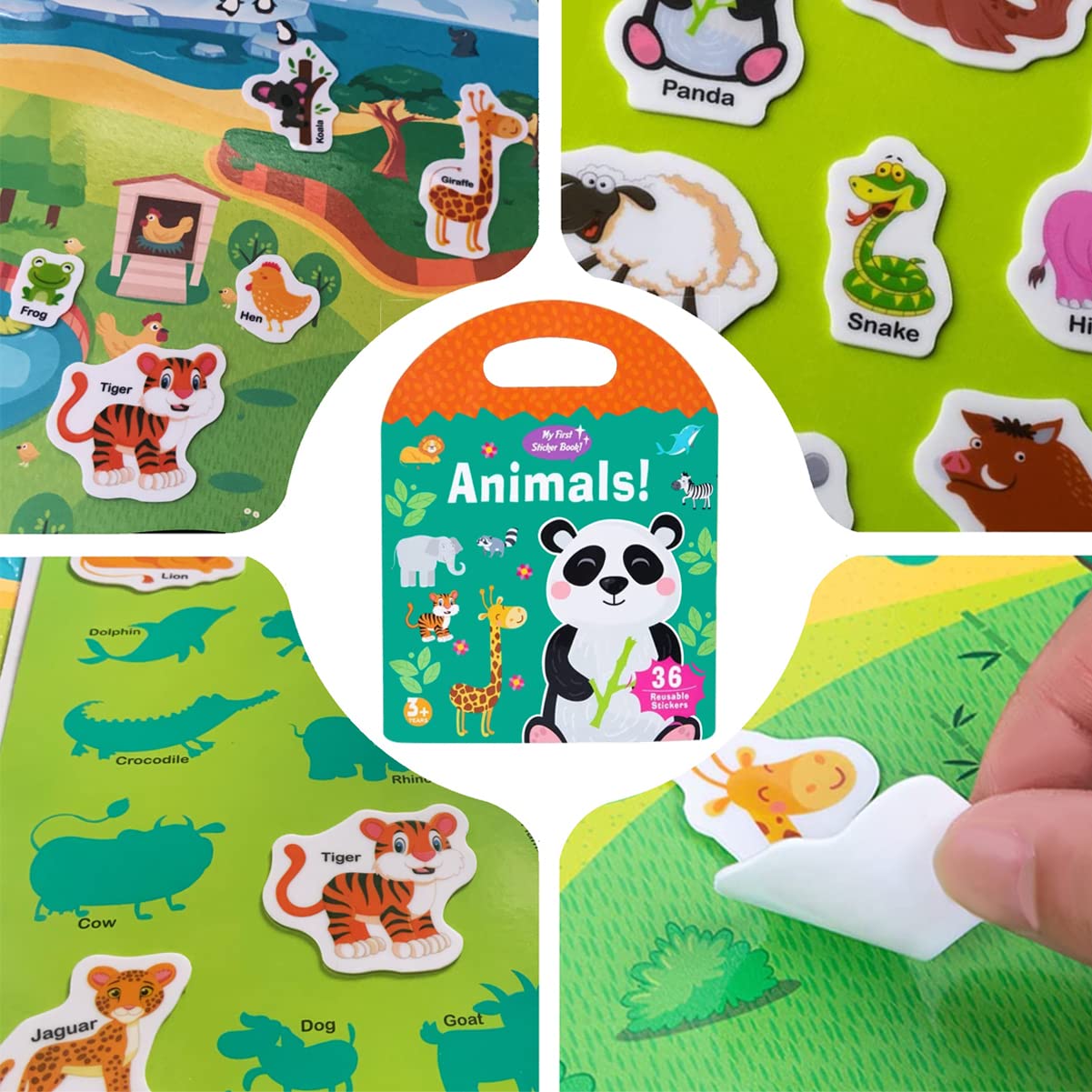 Portable Jelly Quiet Busy Sticker Book, Animal Reusable Sticker Books For Kids, Toddler Sticker Activity Book Preschool Learning Activities Educational Toys For Girls Boys Ages 3+ Birthday Gifts