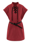 Boys Renaissance Pirate T Shirts Viking Medieval Sleeveless Lace Up Costume Scottish Cotton Tank Tops Red