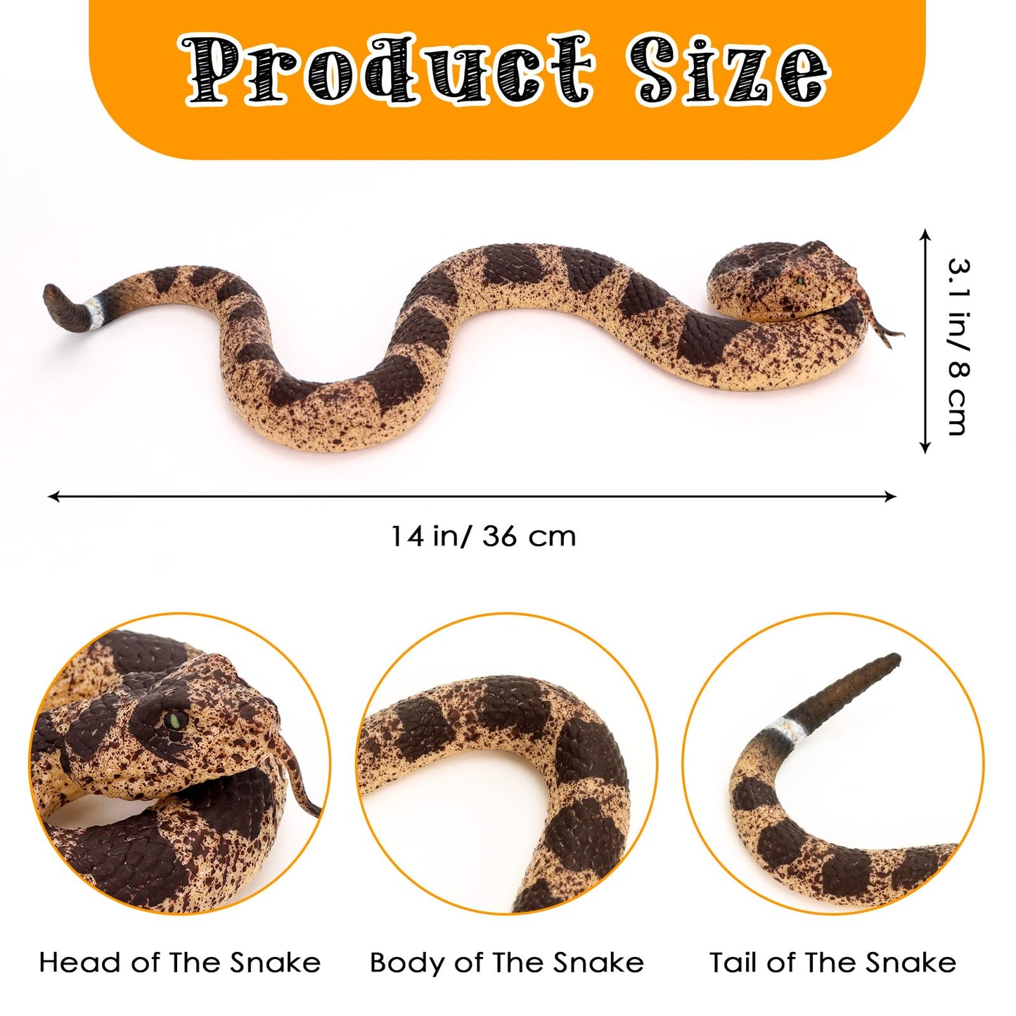 HFATMOS 2 Pcs Realistic Rubber Snakes, Plastic Snakes, Prank Snake Toys for Party, Tricking People, Kids Playing, Garden Props D