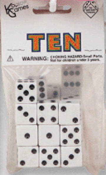 White with Black pips 16mm (5/8in) D6 Dice (10) Koplow Games