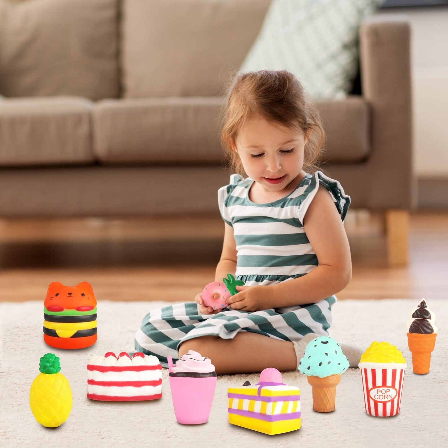 Slow Rising Jumbo Squishies Toys Set - 9 Pack Soft Kawaii Squishy Hamburger Popcorn Cake Ice Cream Donut Stress Relief Squeeze Toy For Boys And Girls