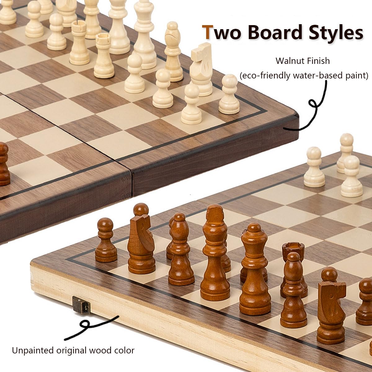 Chess Set 15'' Chess Board Wooden Magnetic Folding Chess Board Set For Adults & Kids Checkers Game For Kids Portable Travel Ches