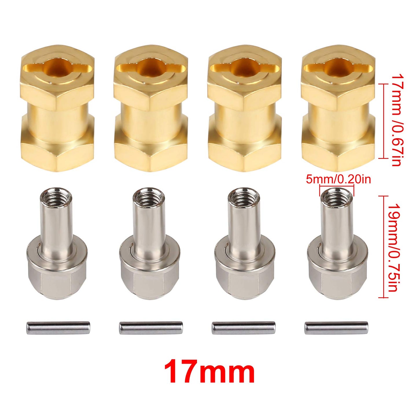 INJORA RC Hex Hub 12mm Brass Wheels Hex Hub Extension Hex Drive Adapter for 1/10 RC Crawler Axial SCX10 90046 D90 (17mm)