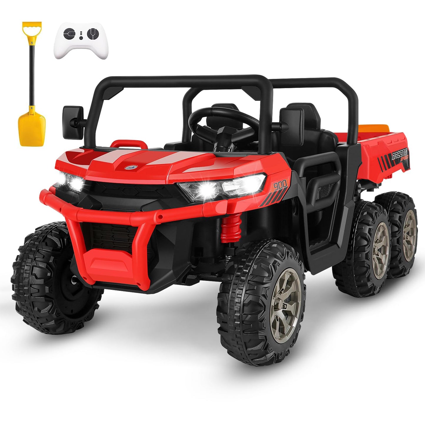 Hikole 24V Ride On Dump Truck w/Parent Remote Control, 2 Seater Ride on UTV Car with Dump Bed, Shovel, LED Light, 24V Ride on To