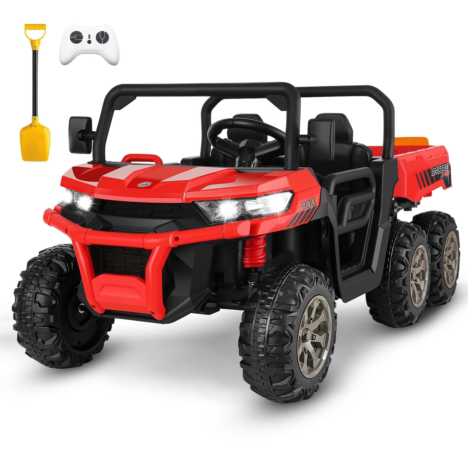 Hikole 24V Ride On Dump Truck w/Parent Remote Control, 2 Seater Ride on UTV Car with Dump Bed, Shovel, LED Light, 24V Ride on To