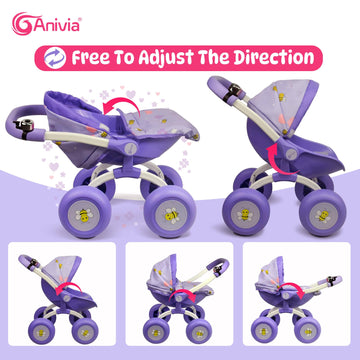 Doll Stroller Toy Anivia Realistic Doll Stroller Heart Design Gifts For Toddlers And Girls Foldable Baby Doll Stroller Toy (Dt301Purple)