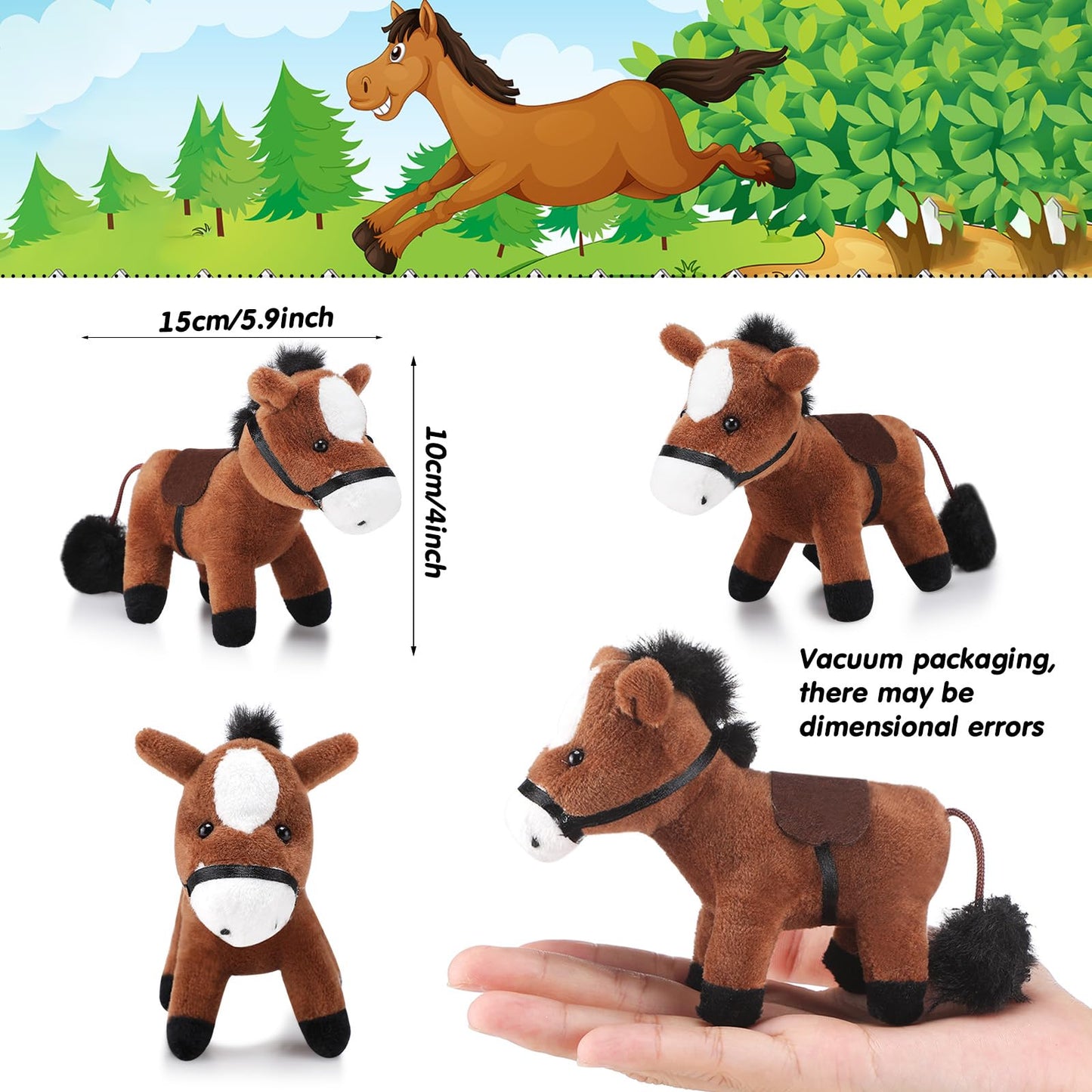 Zomiboo 9 Pack Horse Stuffed Animals Horse Plush Toy Standing Stuffed Horse 4 Inch Mini Plush Horse With Detachable Chain For Animal Theme Party Birthday Decoration Supplies (Vivid Style)