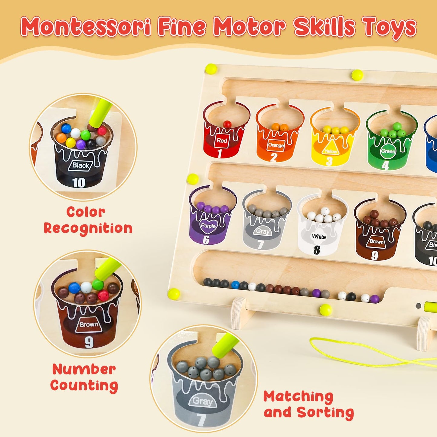 Magnetic Color and Number Maze, Montessori Magnet Puzzles Board Toys for Kids, Education Counting & Matching for Preschool Learn