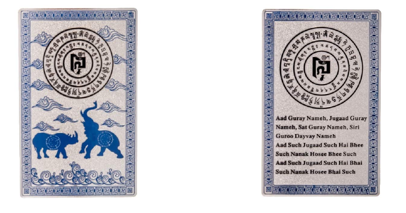 DMtse Feng Shui Blue Rhino Elephant Talisman Card - Metal Anti Burglary Protection