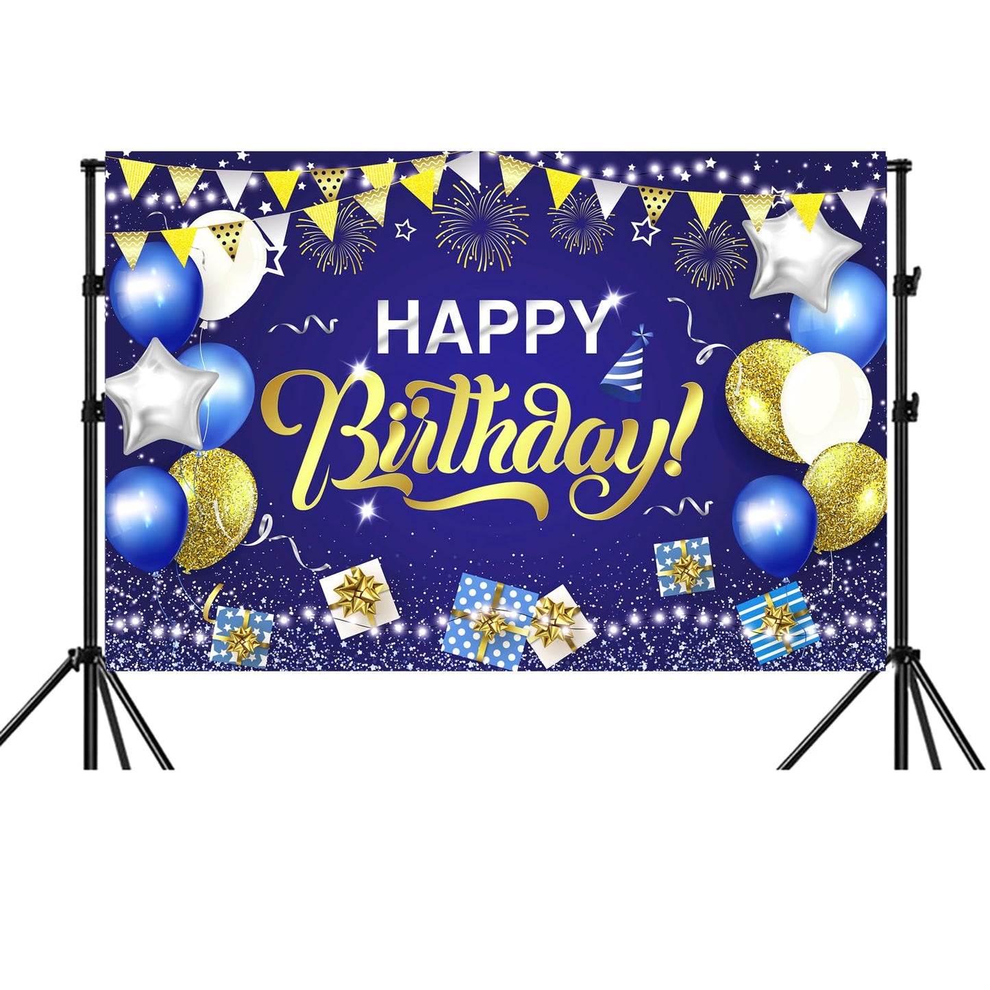 YinQin 180x120 cm Royal Navy Blue Gold Happy Birthday Backdrops Cloth 71x47 inch Birthday Photography Background Glitter Navy Bl