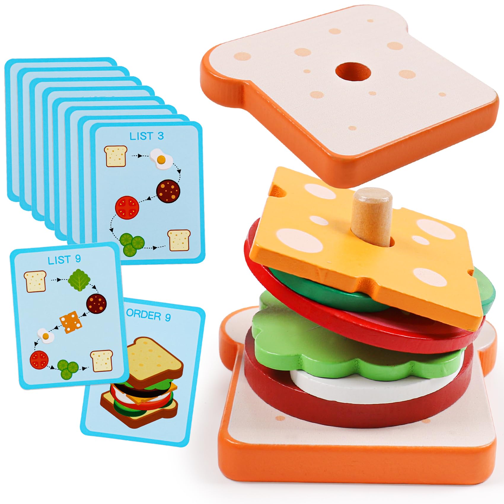 Kizh Wooden Sandwich Sorting Stacking Toys Play Food Set For Toddlers Preschool Educational Montessori Toys Fine Motor Toys For Kids Boys Girls