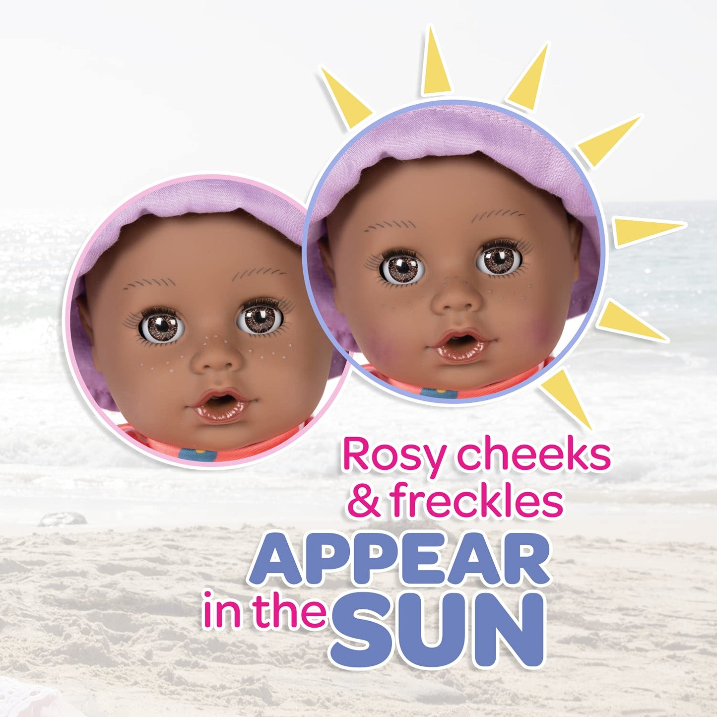 Adora Beach Baby African American Doll With Sun-Activated Freckles, Clothes & Accessories Set, Adorable Baby Doll Made In Exclusive Quickdri Vinyl Birthday Gift For Ages 1+ - Baby Piper