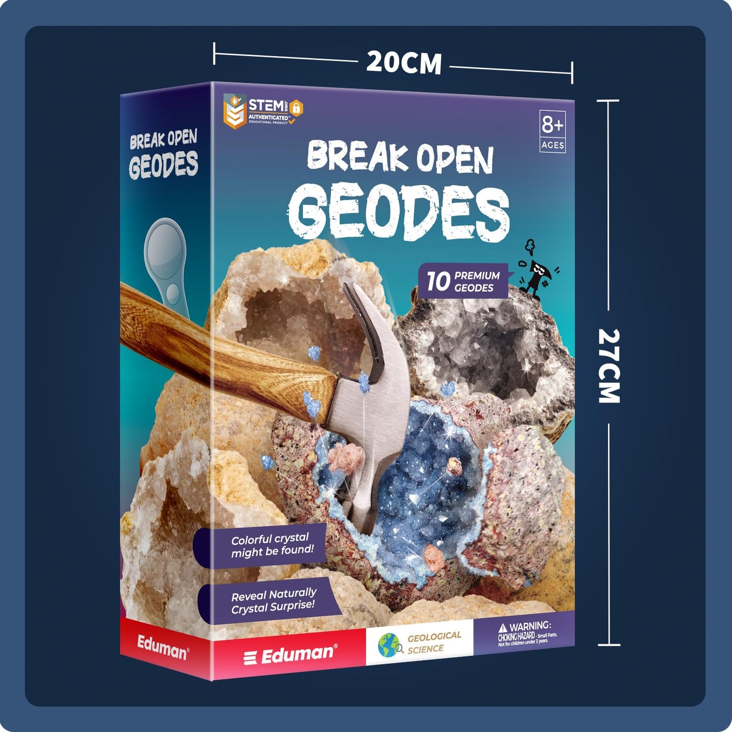 EDUMAN Geode Kit - 10 Premium Crystals for STEM Learning - Model EDM169 - Educational Science Toys for Boys & Girls