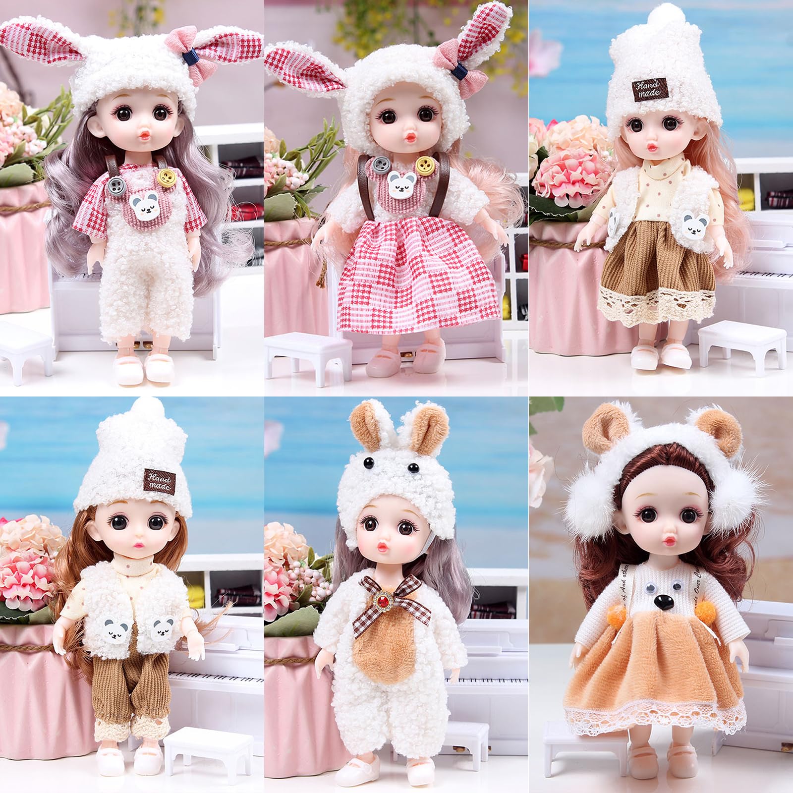 Thcbme 6 Pcs 6 Inch Princess Girl Mini Dolls, Three Sisters Small Princess Dolls, Little Girl Miniature Dolls For 3+ Year Old Gi