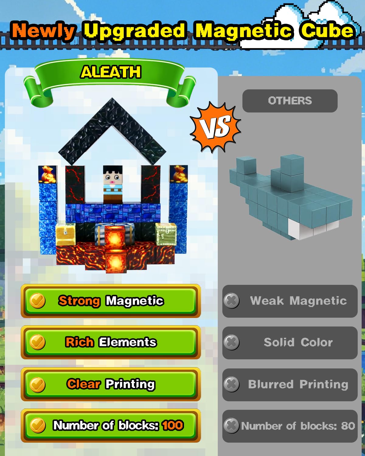 Aleath Magnetic Blocks Building Toys For Kids: 100Pcs Magnet Cubes Trains Set - Kids Toys For Christmas Birthday Gifts - Magneti