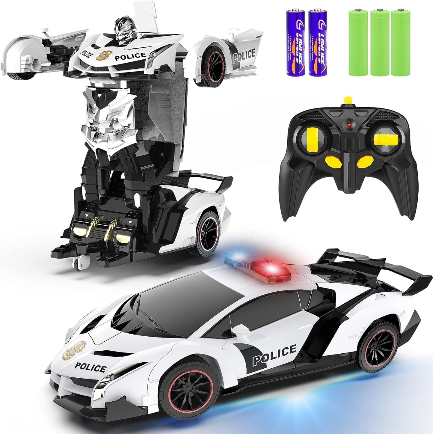 Senfhome Remote Control Car - Transforming Toy Car Robot, One-Button Deformation With Flashing Lights 2.4Ghz 1:18 Scale Transfor