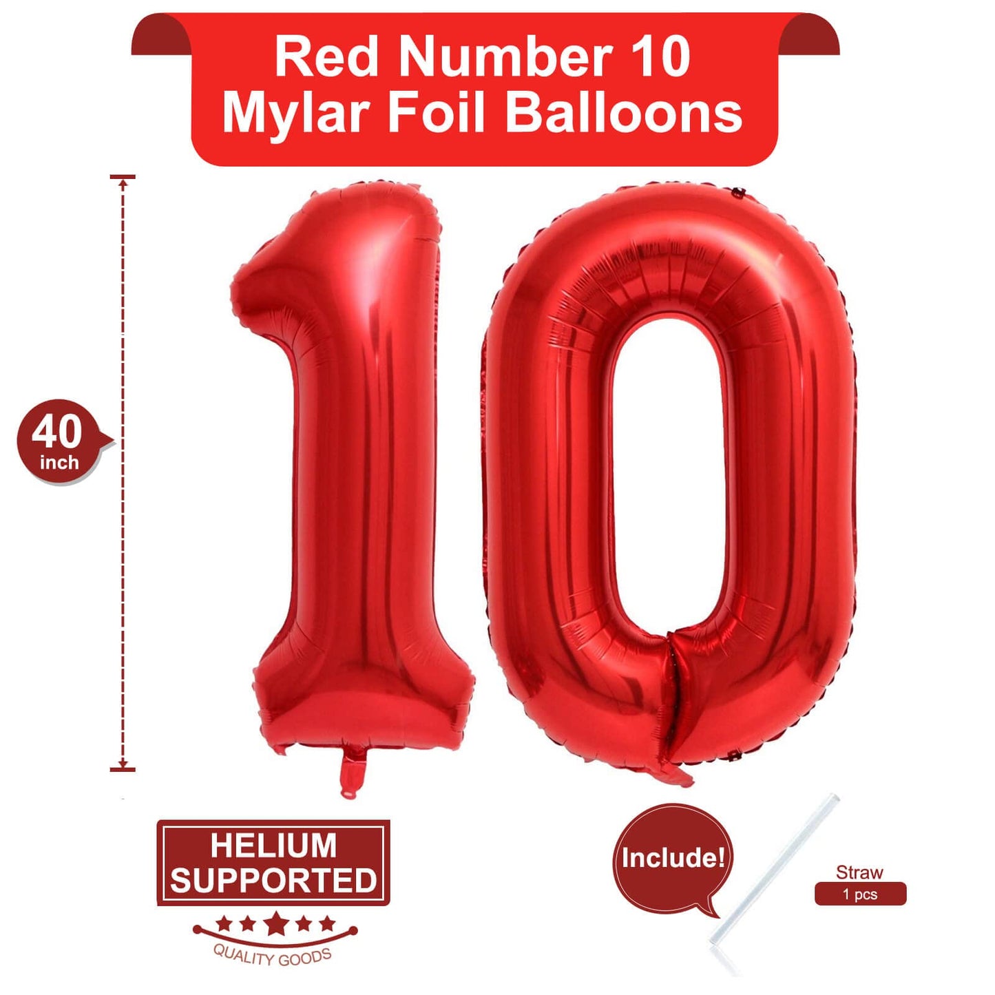40 Inch Red 10 Number Balloons Giant 10 Balloons Red Birthday 10 Balloons 10Th Birthday Anniversary Events Party Decorations Sup