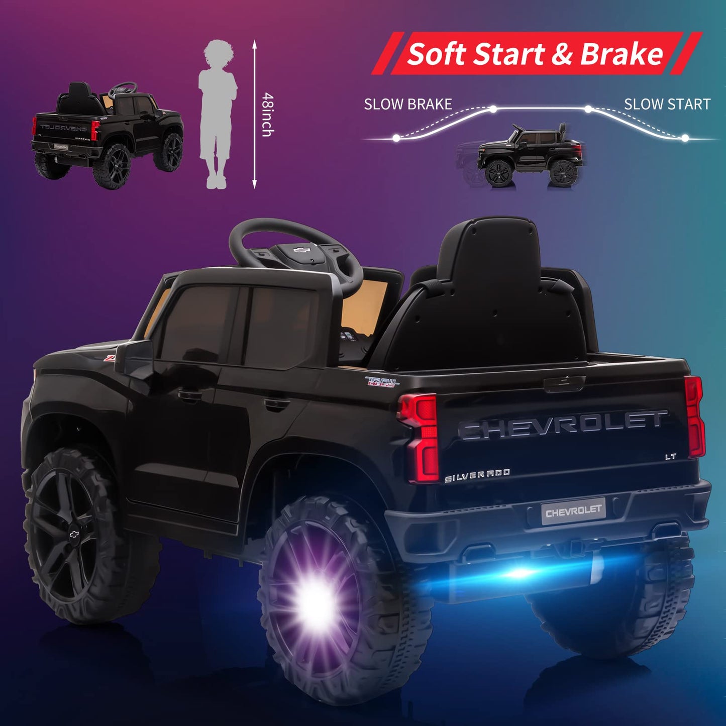 12V Ride On Car With Remote Control, Battery Powered Licensed Chevrolet Silverado Gmc Kids Ride On Truck, Toddler Electric Vehic