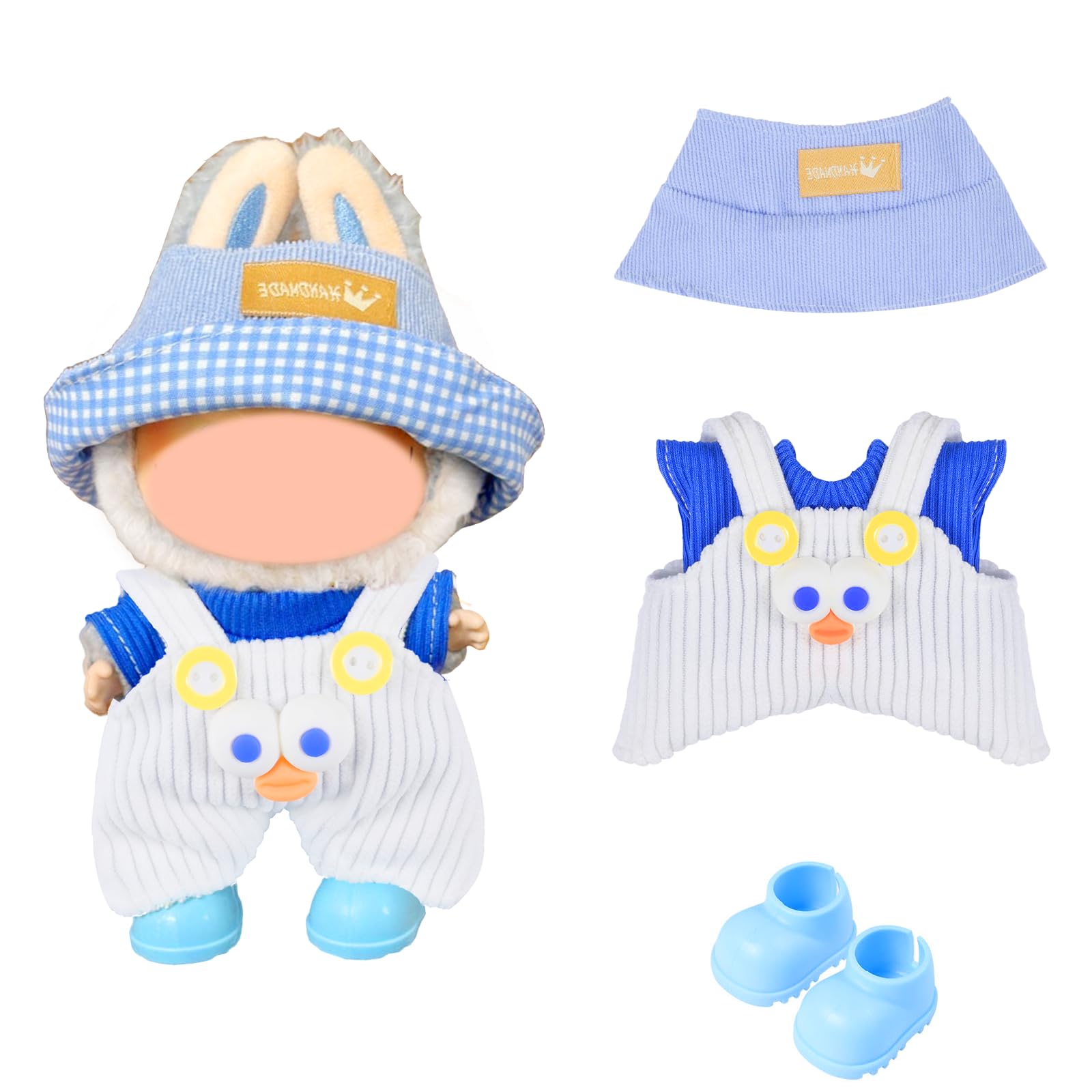 Doll Clothes Set and Accessories  2025 Stylish Adorable Designed Clothes Outfit for 15cm/17cm Doll with Hat & Overalls & Blue Shoes