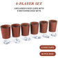 RERIVER Felt-Lined PU Leather Dice Cup Set, 6 Quiet Dice Shaker Cups with 36 Dices for Bar Party Yahtzee Farkle Dice Games, Dark