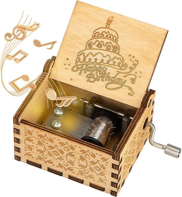 Caaju Happy Birthday Music Box - Wooden Musical Box with Hand Crank - Vintage Music Box Birthday Gift for Kids - Gifts for Him/H