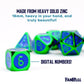 FanRoll by Metallic Dice Games 16mm Metal Polyhedral DND Dice Set: Green w/Blue Enamel, Role Playing Game Dice for Dungeons and