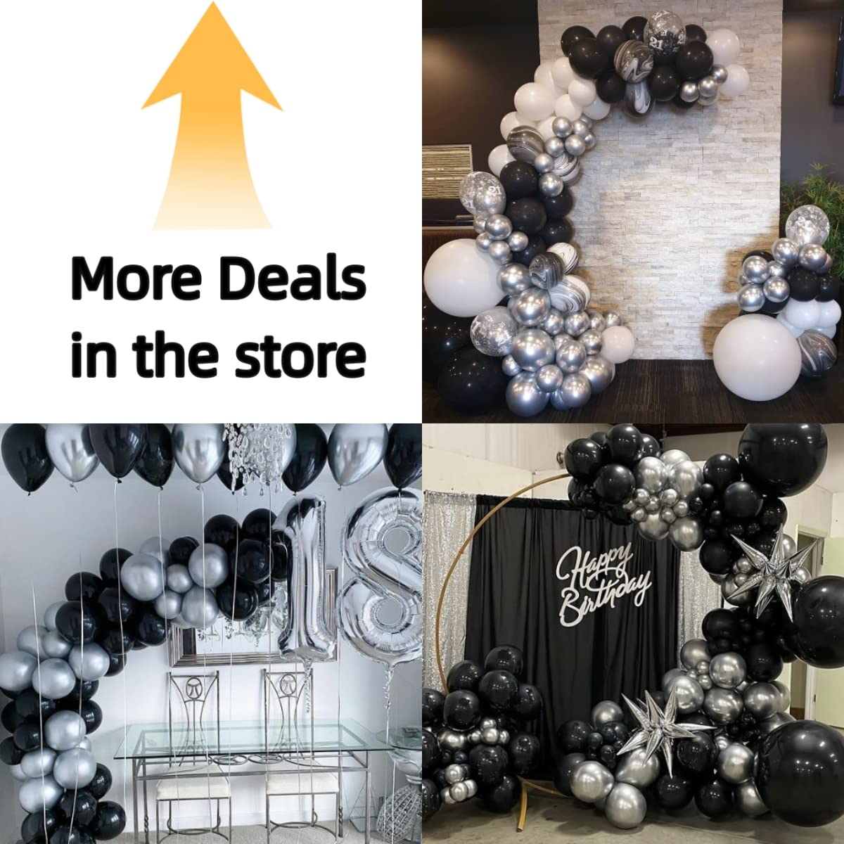 Bezente 12" Black Silver Confetti Latex Balloons, 60pcs Rubber for Birthday, Baby Shower, Wedding, Silver Theme Party Decor