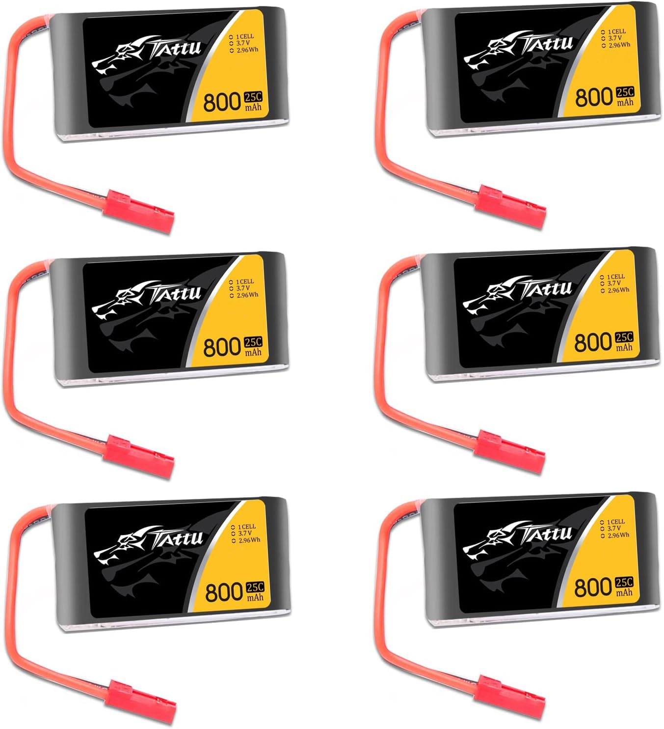 TATTU 3.7V 800mAh 25C 1S LiPo Battery Pack with JST Plug for F181 MJX X400 X400W X800 Holy Stone X200 X300C X500 Sky Viper S670 