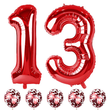 Lingqiang Red 13 Birthday Balloons - 40 Inch Foil Numbers 1 & 3 with Confetti - Perfect for 13th & 31st Birthday Parties