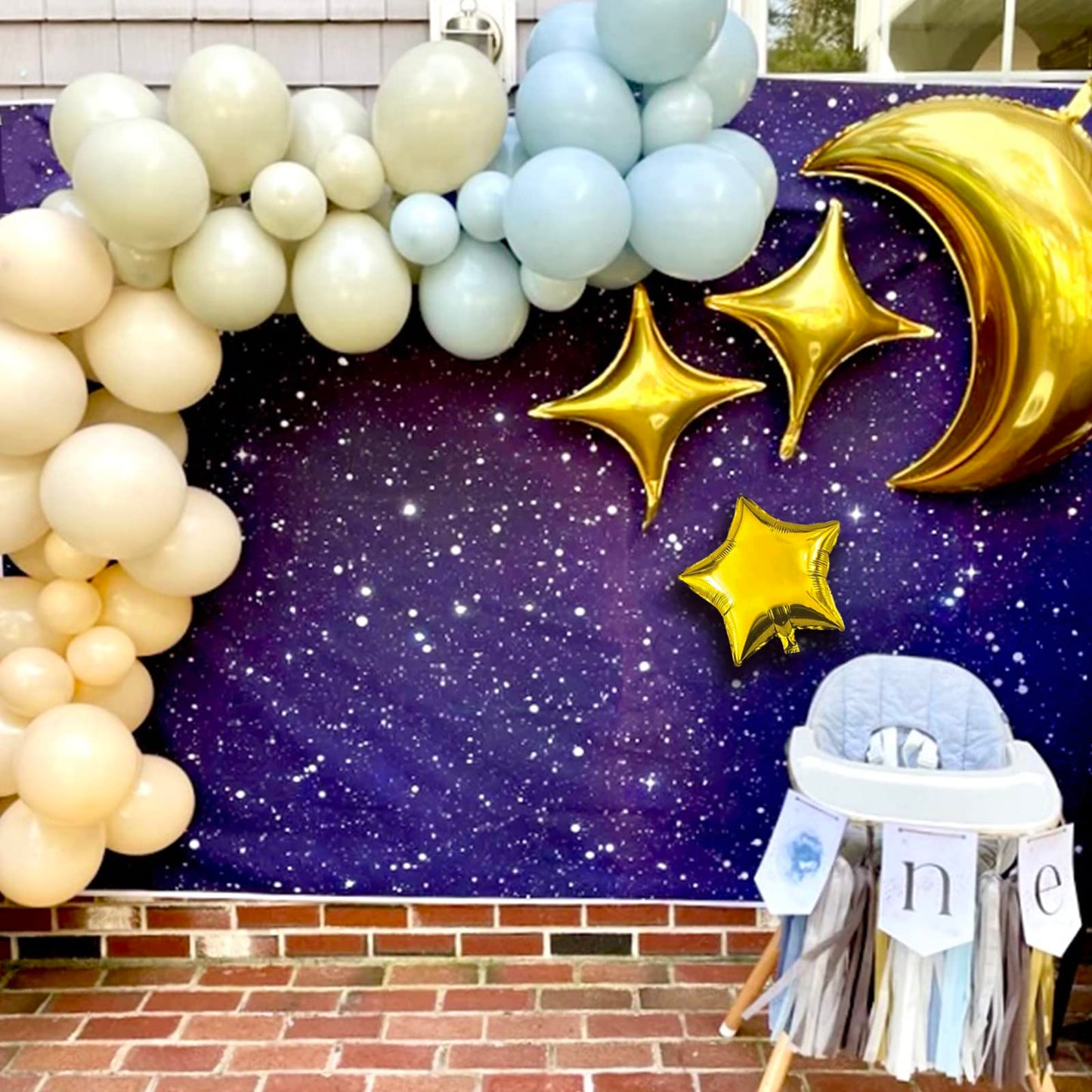 54Pcs Star Foil Balloons Moon Foil Mylar Balloons Kit With 50Pcs Gold Star Balloons And 4Pcs Large Moon Foil Balloons For Baby S